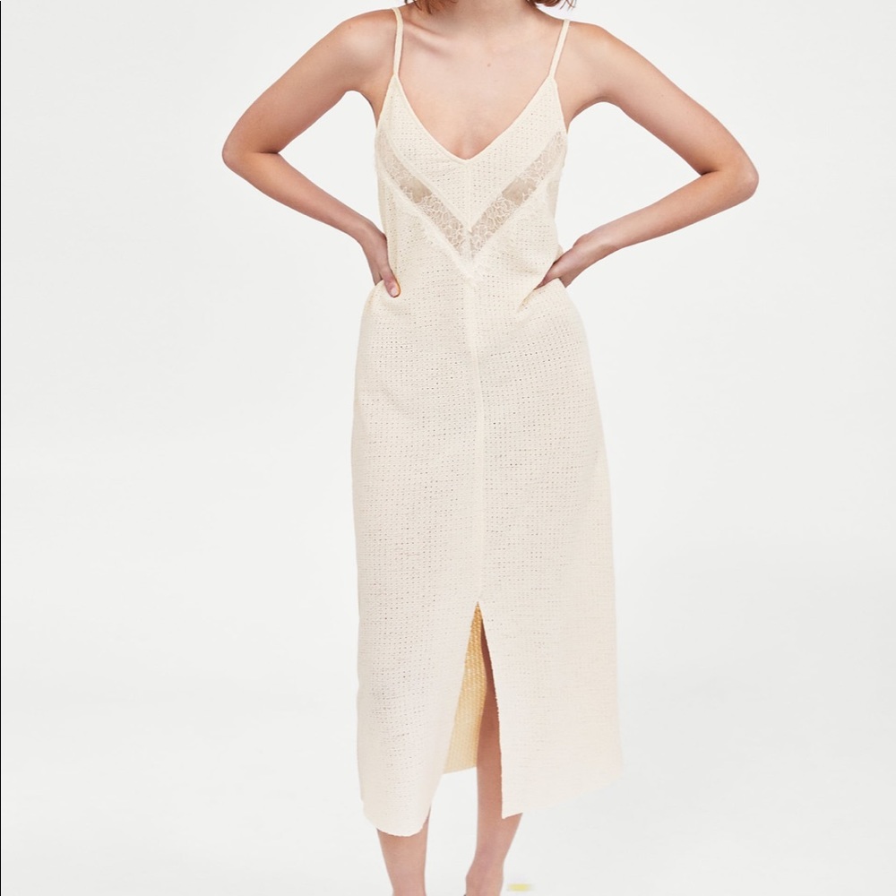 Zara cream lace knit tank dress small